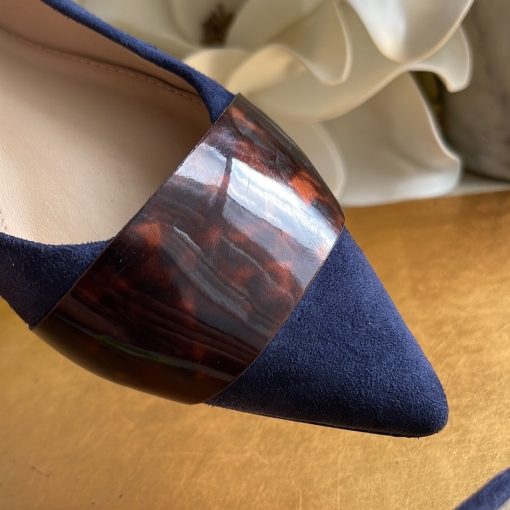 J. McLaughlin Mallory Flats in Navy Suede with Tortoise Shell Detail - Picture 7 of 14